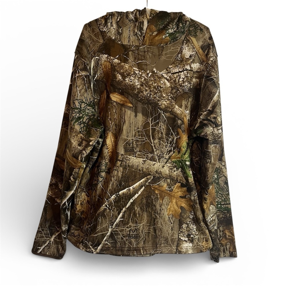 Realtree Hoodie Mens Sz M Camo Hunting Outdoor Neck Gaiter Fleece Pullover Warm